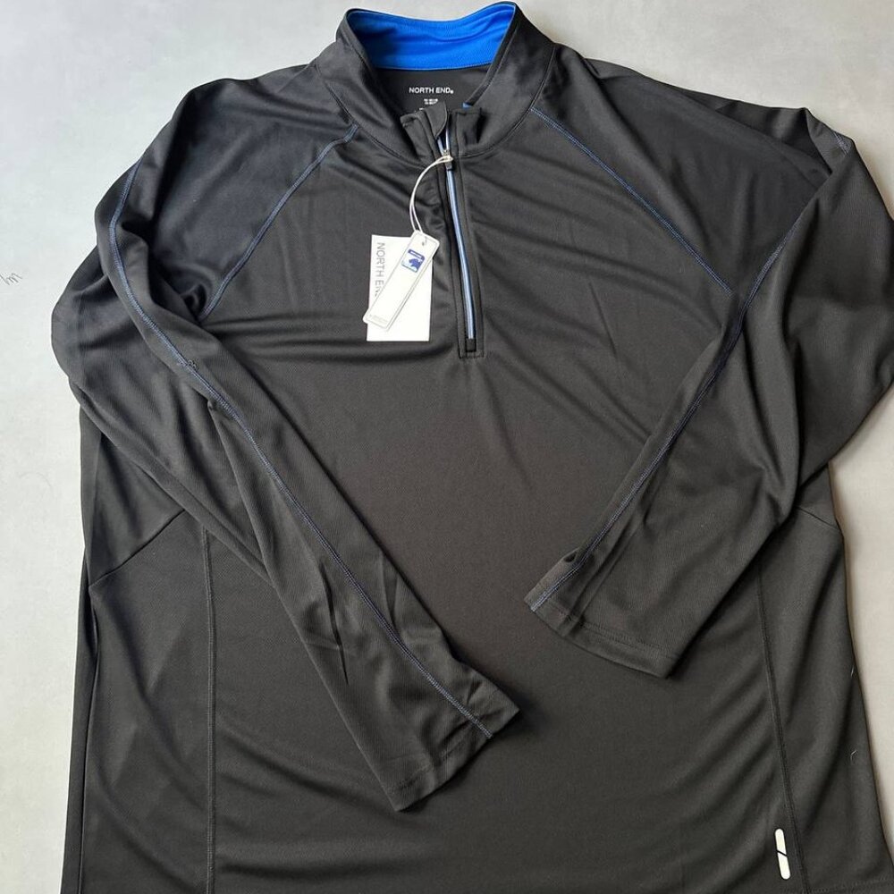 North End Men's Radar Quarter Zip Performance Long Sleeve Top Black Blue XL